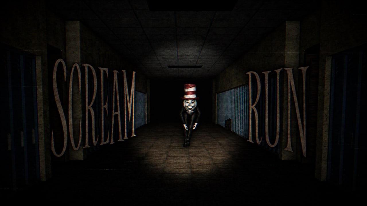Scream-And-Run-Roblox-Screenshot der dunklen Schule und der Cat-in-the-Hat-Jagd