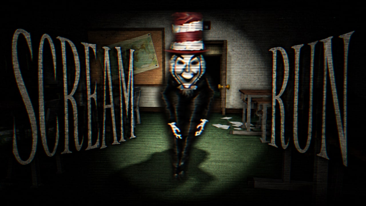 Scream-And-Run-Roblox-Screenshot der dunklen Schule und der Cat-in-the-Hat-Jagd