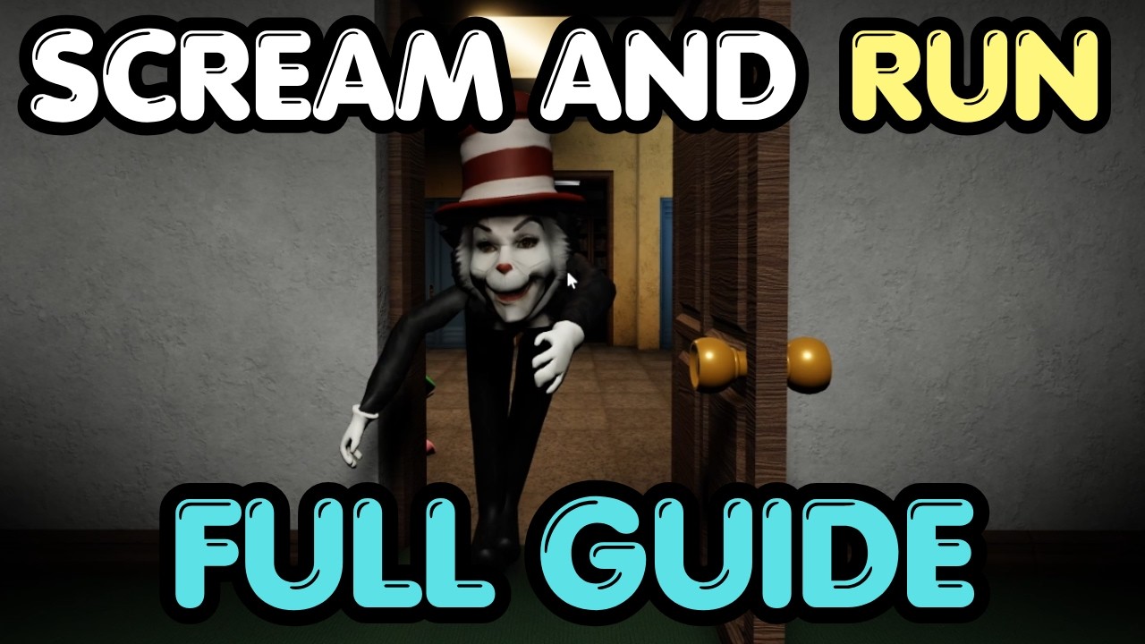 Scream-And-Run-Roblox-Screenshot der dunklen Schule und der Cat-in-the-Hat-Jagd